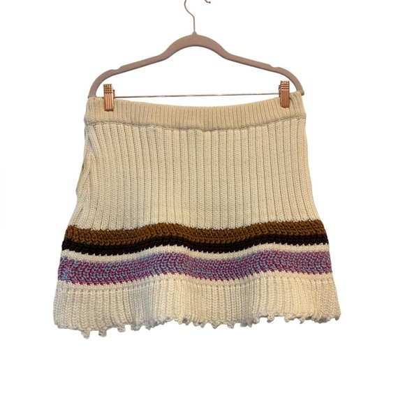 Anthropologie Striped Knit Mini Skirt | Cream Brown Purple | Size L - Picture 4 of 7